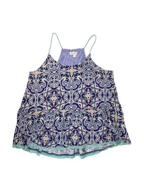 Anthropologie Meadow Rue Tank Top Paisley Print Peplum Teal Blue Large